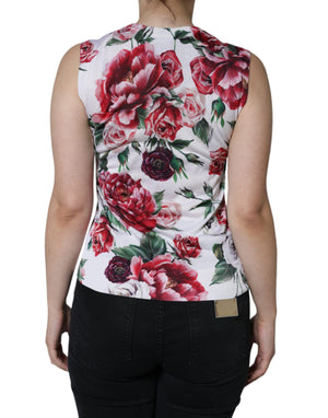Dolce & Gabbana Weißes Seiden-Top mit floraler Spitze, ärmellos