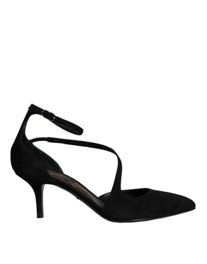 Dolce & Gabbana Schwarze Pumps mit Knöchelriemen aus Wildleder