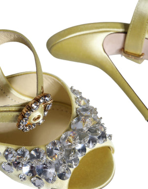 Dolce & Gabbana Gelbe Mary Janes Satin Kristall Sandalen Schuhe