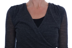 Ermanno Scervino Graues Woll-Spitzen-Top Langarm-T-Shirt