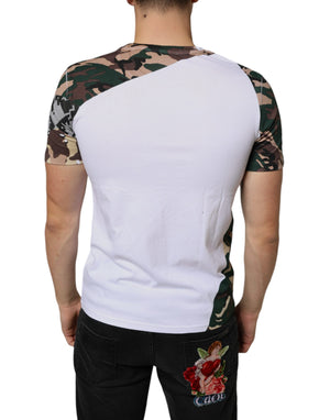 Dolce & Gabbana Weißes Camouflage Sterne T-Shirt mit Rundhalsausschnitt