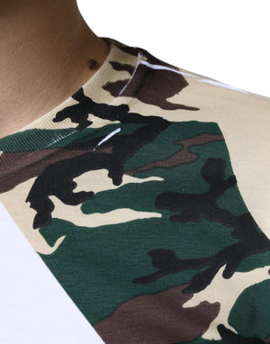 Dolce & Gabbana Weißes Camouflage Sterne T-Shirt mit Rundhalsausschnitt
