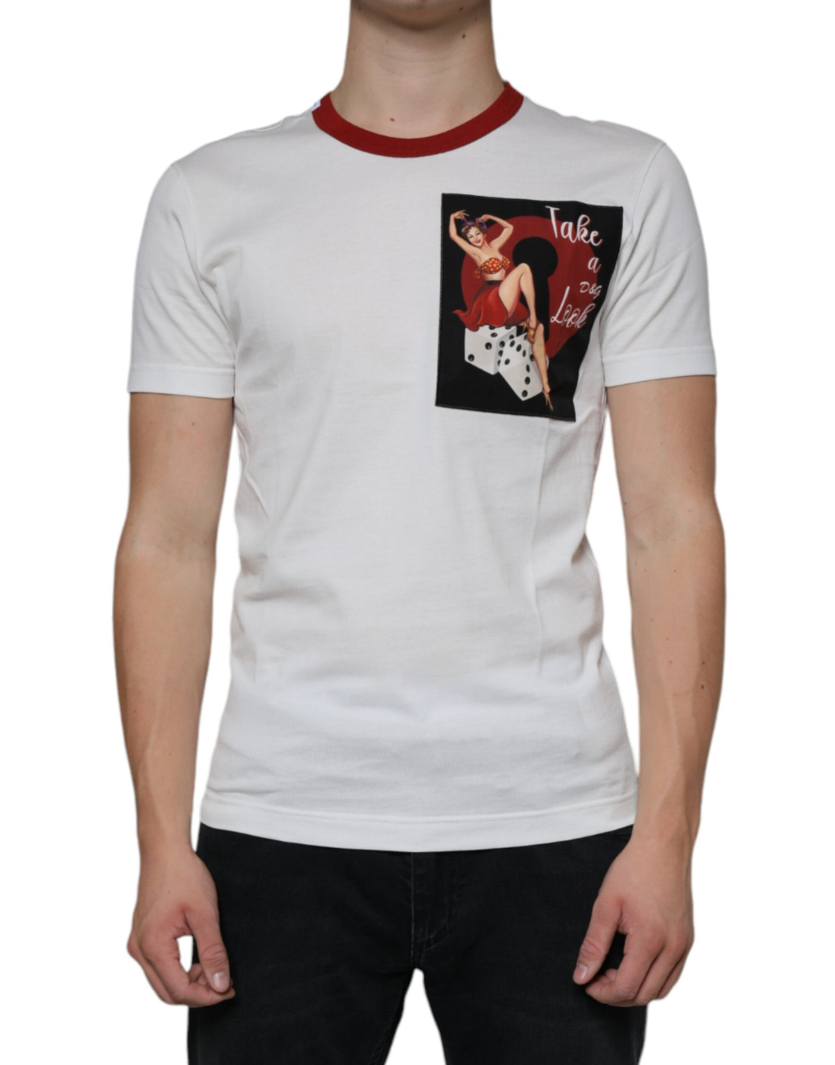 Dolce & Gabbana Weißes Baumwoll-T-Shirt mit Grafikdruck und Rundhalsausschnitt