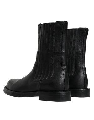 Dolce & Gabbana Schwarzes Pferd Leder Mid Calf Stiefel Schuhe