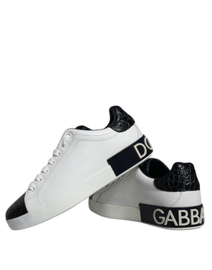 Dolce & Gabbana Schwarze Leder Portofino Sneaker mit Logo