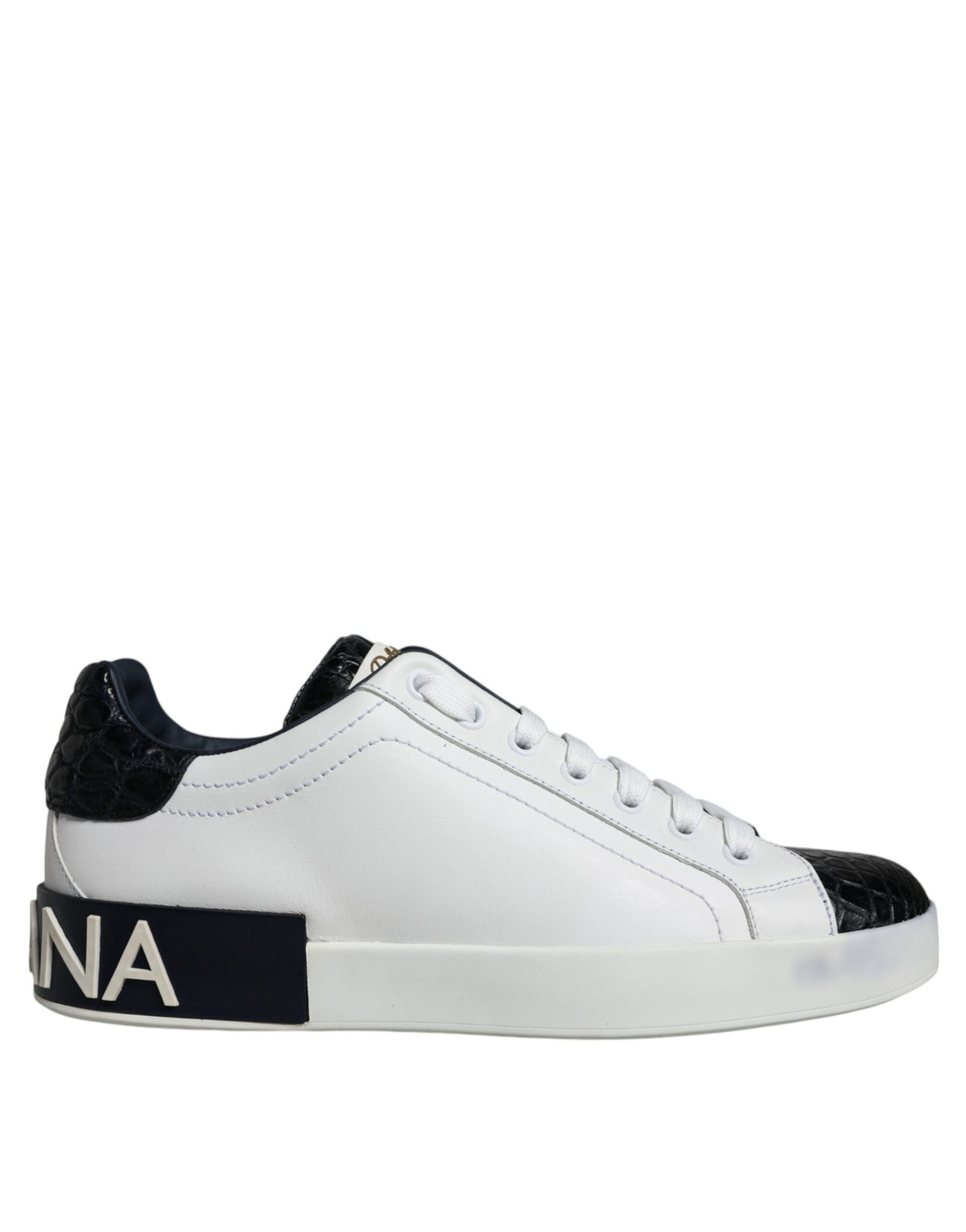 Dolce & Gabbana Schwarze Leder Portofino Sneaker mit Logo