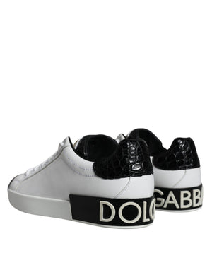 Dolce & Gabbana Schwarze Leder Portofino Sneaker mit Logo
