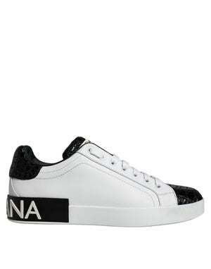 Dolce & Gabbana Schwarze Leder Portofino Sneaker mit Logo