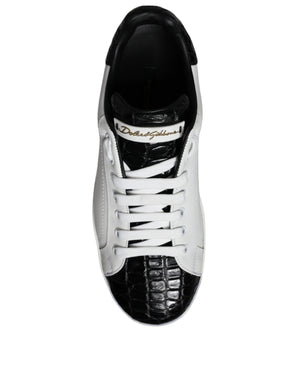 Dolce & Gabbana Schwarze Leder Portofino Sneaker mit Logo