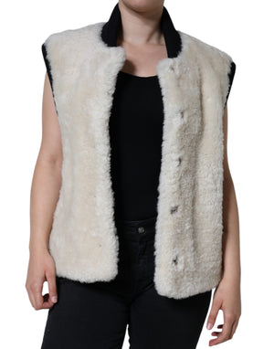 Burberry Weißer WARRENFORD Shearling Lederweste Mantel Jacke