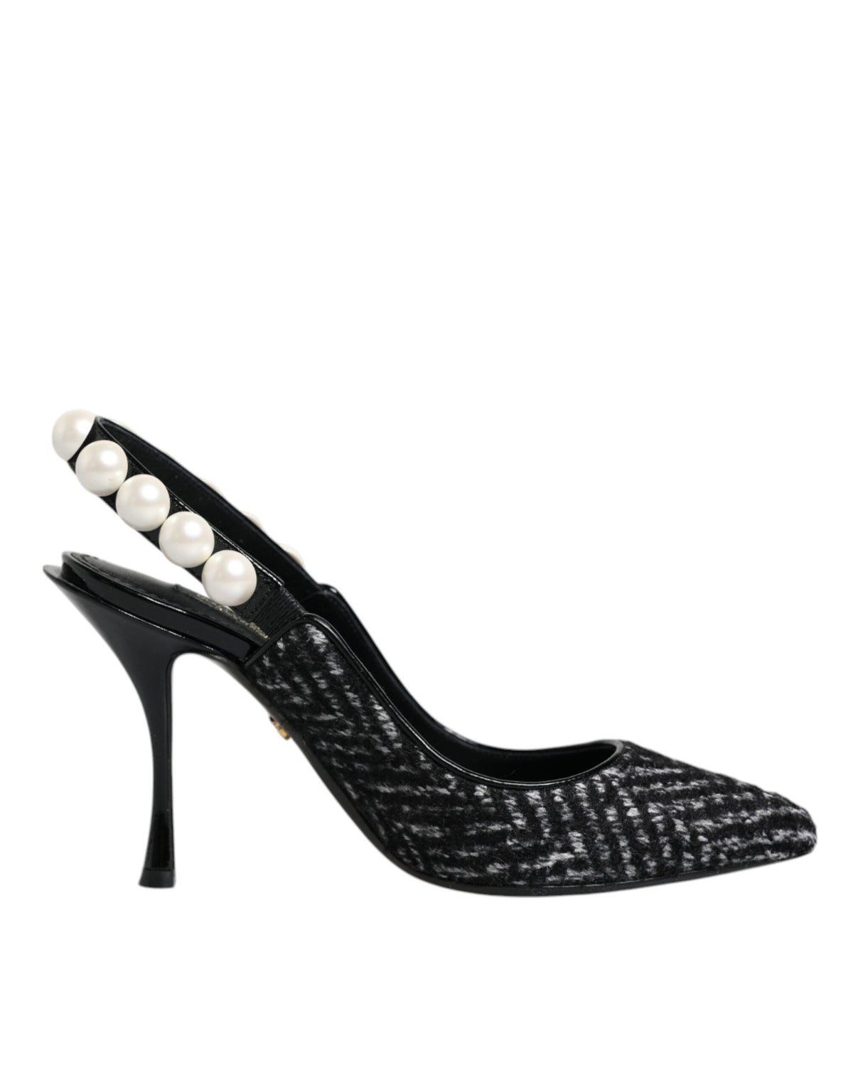 Dolce & Gabbana Weiße schwarze Chevron-Slingback-Schuhe aus Kunstperlen