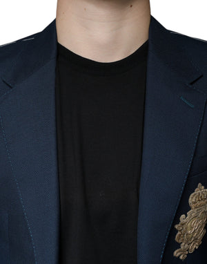 Dolce & Gabbana Blauer Woll-Blazer mit Logo, einreihig