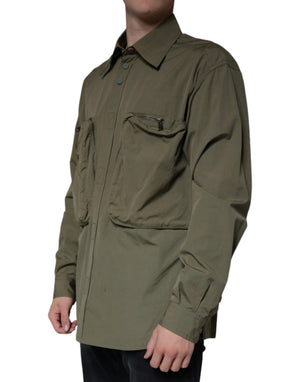 Dolce & Gabbana Grüner Baumwollmantel im Military-Stil mit Stehkragen