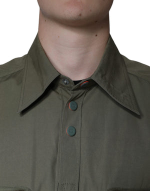 Dolce & Gabbana Grüner Baumwollmantel im Military-Stil mit Stehkragen