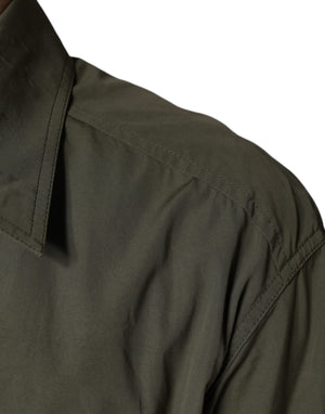 Dolce & Gabbana Grüner Baumwollmantel im Military-Stil mit Stehkragen