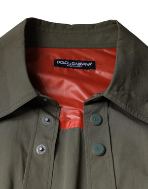 Dolce & Gabbana Grüner Baumwollmantel im Military-Stil mit Stehkragen