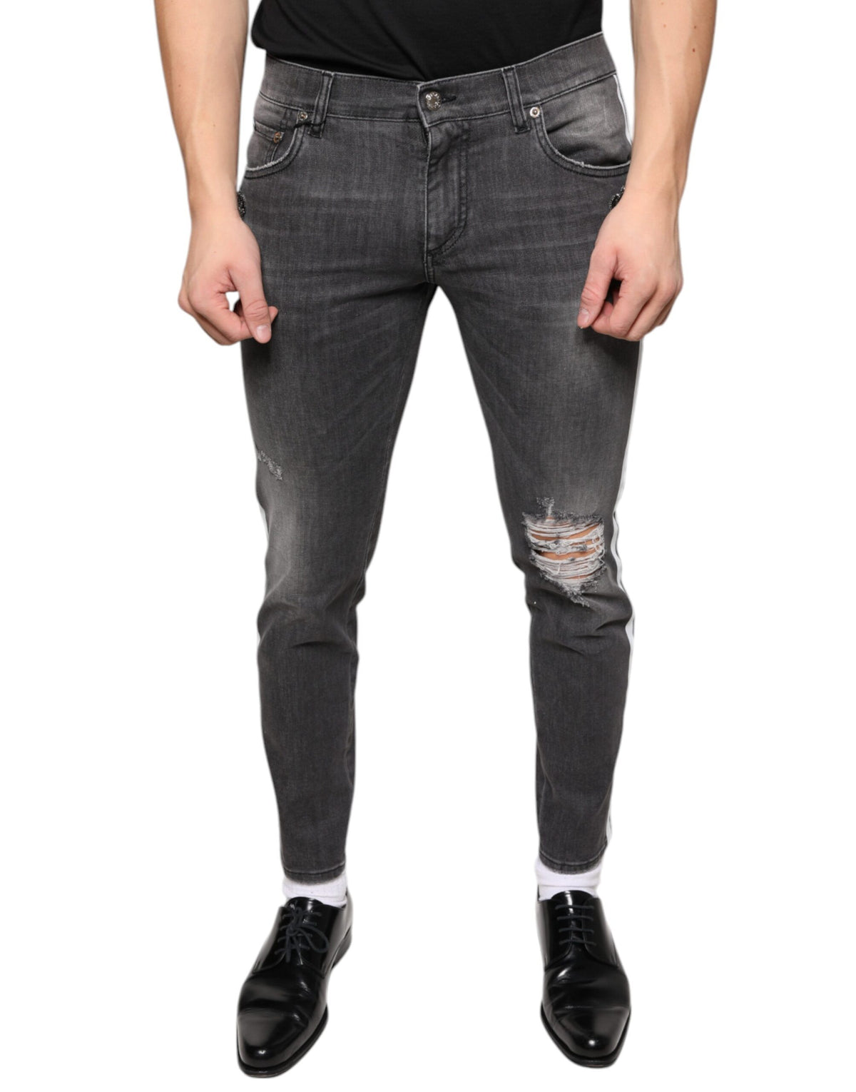 Dolce & Gabbana Schwarze zerfledderte Baumwoll-Skinny Denim-Jeans für Männer