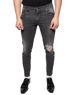 Dolce & Gabbana Schwarze zerfledderte Baumwoll-Skinny Denim-Jeans für Männer