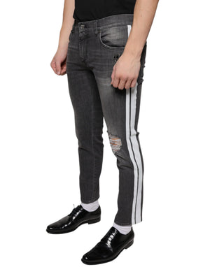 Dolce & Gabbana Schwarze zerfledderte Baumwoll-Skinny Denim-Jeans für Männer