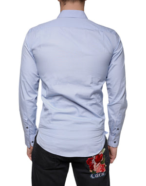 Dolce & Gabbana Hellblaues Baumwoll-Herrenhemd für formelle Anlässe
