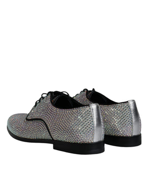 Dolce & Gabbana Silberne Leder-Derby-Schuhe mit Strass