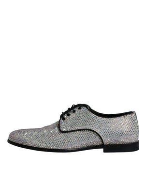 Dolce & Gabbana Silberne Leder-Derby-Schuhe mit Strass