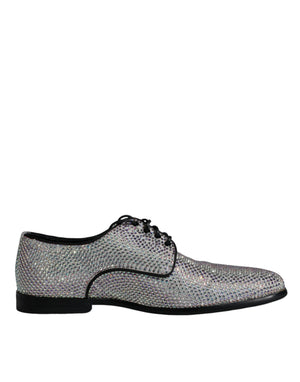 Dolce & Gabbana Silberne Leder-Derby-Schuhe mit Strass