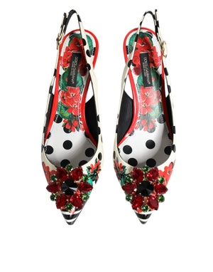 Dolce & Gabbana Multicolor Leder Kristall Absätze Slingback Schuhe