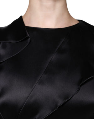 Emporio Armani Schwarzes Wickelkleid aus Satin mit langen Ärmeln und Mini-Schnitt