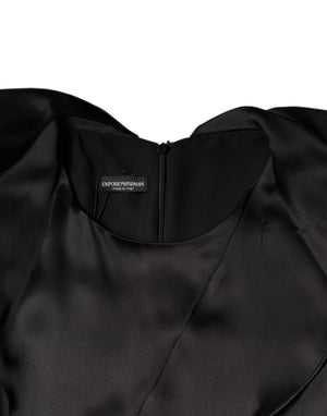 Emporio Armani Schwarzes Wickelkleid aus Satin mit langen Ärmeln und Mini-Schnitt