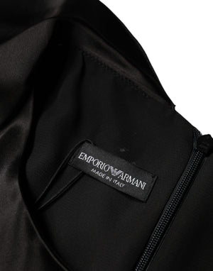 Emporio Armani Schwarzes Wickelkleid aus Satin mit langen Ärmeln und Mini-Schnitt