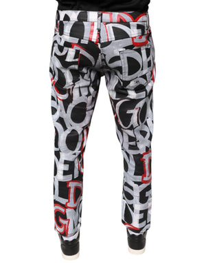 Dolce & Gabbana Skinny Jeans aus Baumwoll-Denim mit mehrfarbigem Monogramm-Print