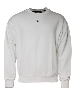 Dolce & Gabbana Weißer Logo-Baumwollpullover mit Rundhalsausschnitt
