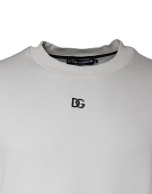 Dolce & Gabbana Weißer Logo-Baumwollpullover mit Rundhalsausschnitt