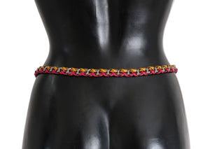 Dolce & Gabbana Rot Gelb Leder Kristall Gürtel