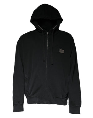 Dolce & Gabbana Schwarzer Kapuzenpullover mit durchgehendem Reißverschluss und Logo-Plakette