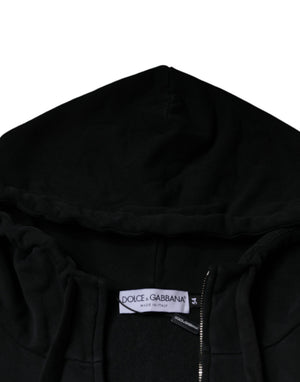 Dolce & Gabbana Schwarzer Kapuzenpullover mit durchgehendem Reißverschluss und Logo-Plakette
