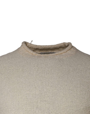 KANGRA Pullover aus beigem Wollstrick mit Rundhalsausschnitt und langen Ärmeln