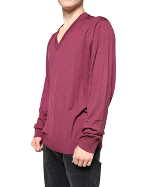Dolce & Gabbana Kastanienbrauner Kaschmir-Pullover mit V-Ausschnitt für Männer