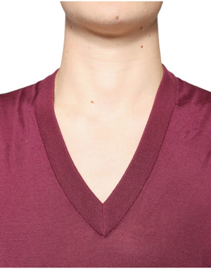 Dolce & Gabbana Kastanienbrauner Kaschmir-Pullover mit V-Ausschnitt für Männer