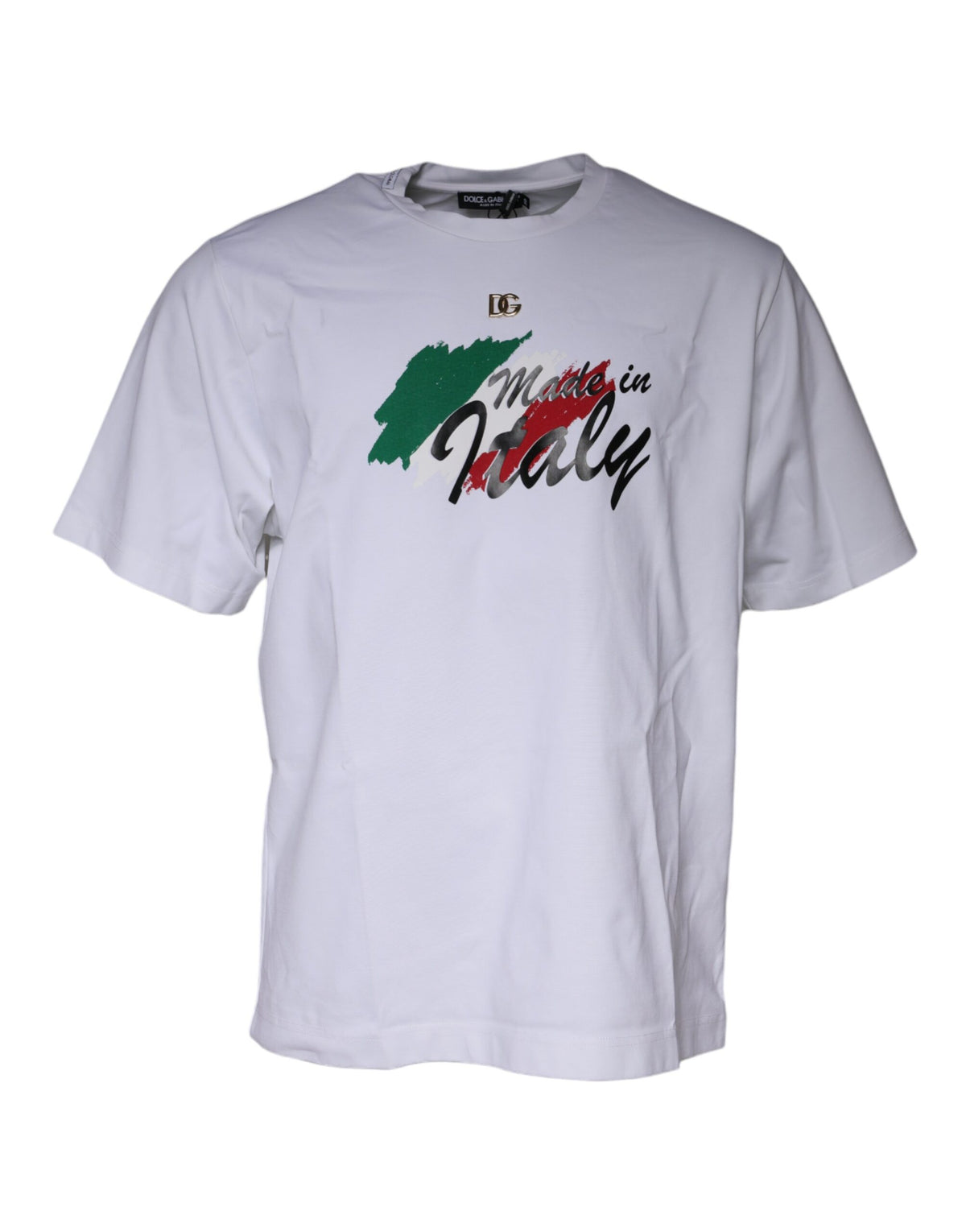 Dolce & Gabbana Weißes Baumwoll-T-Shirt mit Grafikdruck und Rundhalsausschnitt