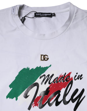Dolce & Gabbana Weißes Baumwoll-T-Shirt mit Grafikdruck und Rundhalsausschnitt