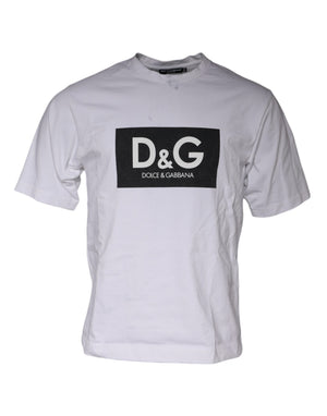 Dolce & Gabbana Weißes T-Shirt mit Rundhalsausschnitt und Logodruck aus Baumwolle