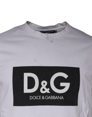 Dolce & Gabbana Weißes T-Shirt mit Rundhalsausschnitt und Logodruck aus Baumwolle