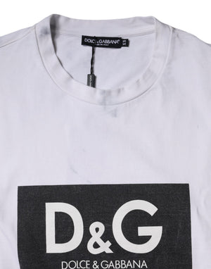 Dolce & Gabbana Weißes T-Shirt mit Rundhalsausschnitt und Logodruck aus Baumwolle