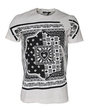 Dolce & Gabbana Weißes Bandana-Print-T-Shirt aus Baumwolle mit kurzen Ärmeln