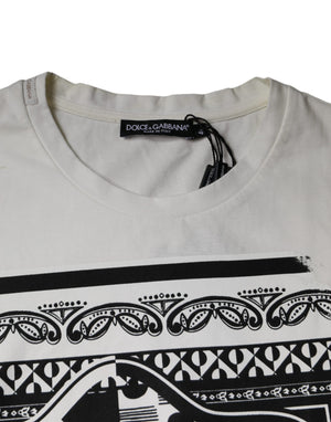 Dolce & Gabbana Weißes Bandana-Print-T-Shirt aus Baumwolle mit kurzen Ärmeln