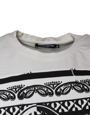 Dolce & Gabbana Weißes Bandana-Print-T-Shirt aus Baumwolle mit kurzen Ärmeln