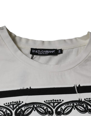 Dolce & Gabbana Weißes Bandana-Print-T-Shirt aus Baumwolle mit kurzen Ärmeln