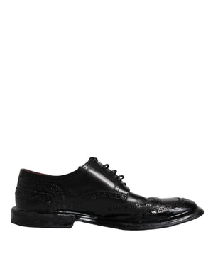 Dolce & Gabbana Schwarzes Leder Derby Wingtip Formelle Schuhe